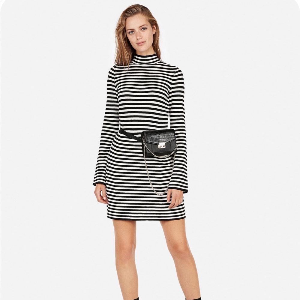 Express Mock Neck Flair Long Sleeve Sweater Dress